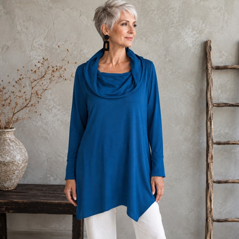 Soft Surroundings Teal Cowl Neck Knit Top Large